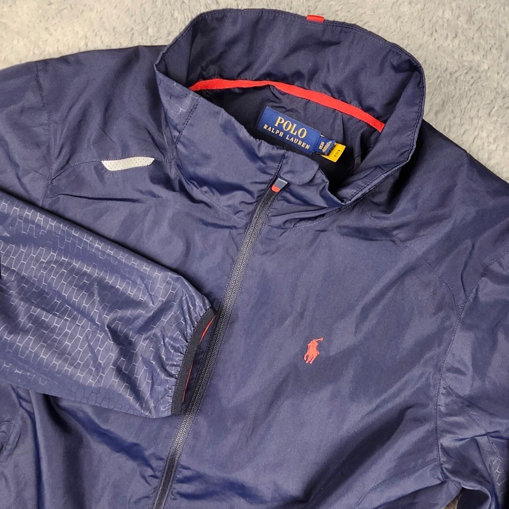 Polo Ralph Lauren Performance Windbreaker Jacket Men XL Navy Blue Red Pony